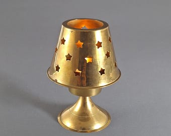Vintage Swedish Brass Candle Holder with Star Cutouts – Retro 1960s Collectible, Handcrafted, 2-Part Design, Scandinavian Home Decor