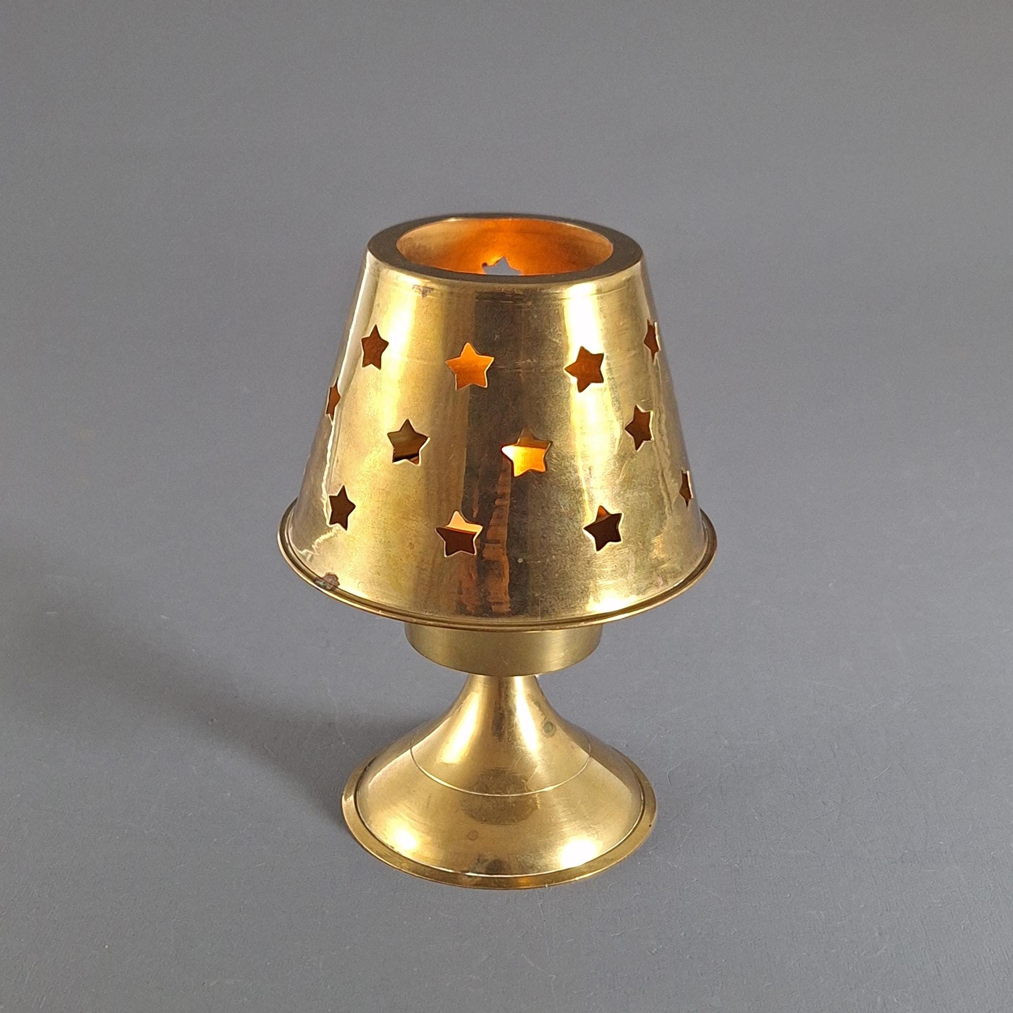 Swedish Brass Candle Holder With Star Cutouts, Mid-century Swedish Brass Candle Holder With Star Cutouts, Mid-century