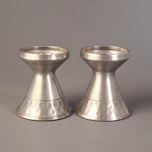 Vintage Swedish Pewter Candle Holders Handarbete J. O. Tenn Z9 Mid Century Modern Pair 1974 Handcrafted Scandinavian Decor