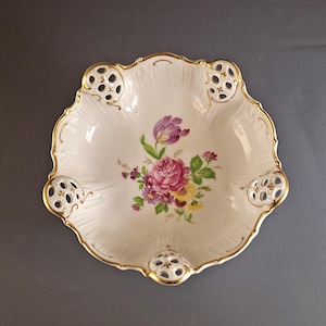Rare Rosenthal Molière Porcelain Bowl (1938-1956) – Bavaria, Floral Pierced, Gold Trim, Antique Rococo, Collectible Hand-Painted China