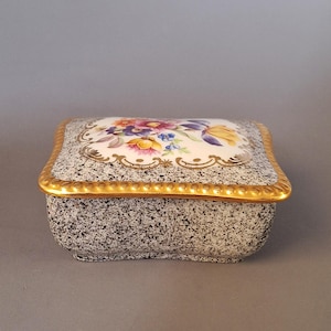Vintage Martinroda Style Porcelain Trinket Box PM Import West Germany Floral Gilded Jewelry Box Rococo Revival 1960s