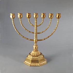 Vintage Swedish Brass Menorah, Elegant Seven-Branched Candle Holder, Collectible Judaica with Octagonal Base, Mid-Century Design Hanukkah