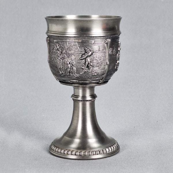 Vintage German 95% Zinn SKS Design Pewter Goblet Musicians, Altar Chalice Collectible Wine Goblets, Rаре find for collectors, 20th century
