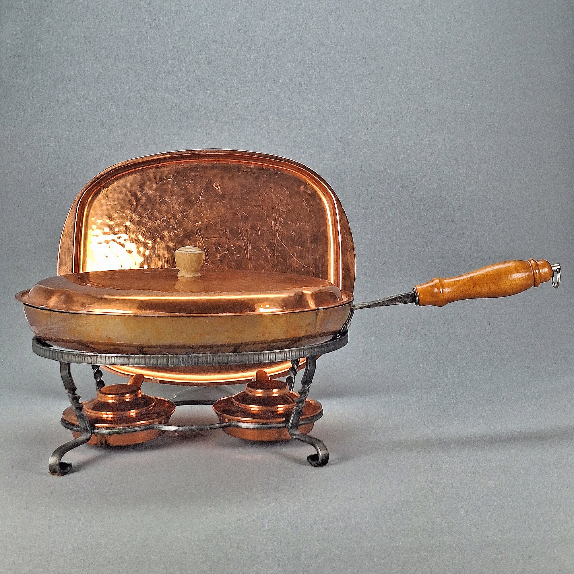 Swiss copper Stockli Netstal fuel burner warming stand stove for fondue pot  or chafing dish