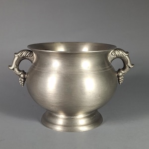 Vintage Pewter Bowl with Handles, Svenskt Tenn, Ernst Svedbom, Swedish Design, Two-Handled Vase, Mid Century, Nordic, 1980s
