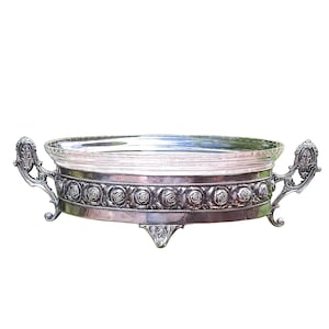 Mid Century Scandinavian Rose Bowl Silver Plated N.S. Centerpiece with Glass Insert
