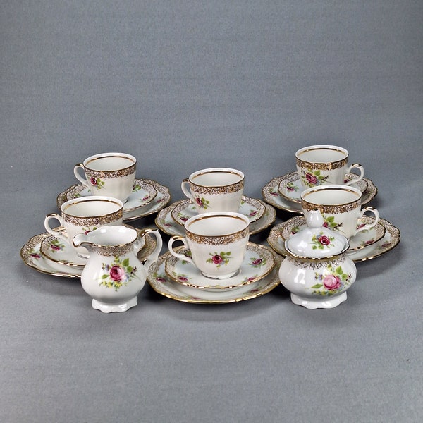Tasses à Café, Soucoupes Et Sucrier Vintage Mitterteich - Motif Fleurs Orange - Occasion