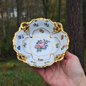Stary talerz porcelanowy Jimenau Graf Von Henneberg z pozłacaną falistą krawędzią, rzadki ponadczasowy znalezisko, doskonały stan, Niemcy, około 1940 r.