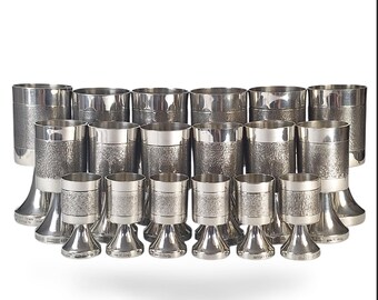 Vintage Swedish Pewter Goblet Set, 18 Alton Goblets by K.F. Palmberg, Scandinavian Modern