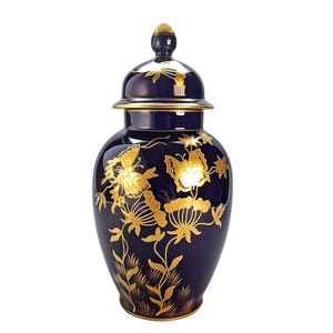 Vintage porseleinen pot met deksel, Henneberg Ilmenau, kobaltblauw goud, Duitsland