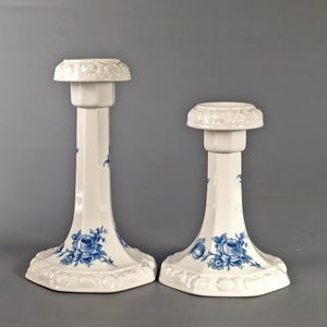 Vintage Rosenthal Maria Blue Rose Classic Garland Porcelain Candlestick Set, Two Sizes, 1980s German Candleholders,Rare Find for Collectors
