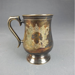 Vintage Brass Tankard,Stamped E.P.N.S. Electro Plated Nickel Silver Tankard,Hand Engraved  Mug with Flowers,Brass NS Tankard with Lid