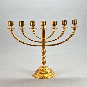 Vintage Solid Brass 7-Branch Menorah – Exceptionally Elegant Judaica from Jerusalem, Perfect for Temple Decor, Celebrating Jewish Holidays