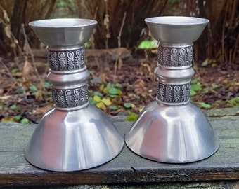 Vintage Pewter Pair of Candle Holders candlesticks,Marked Mastad Pewter Norway,  Collectible Norwegian Tinn Pewter, Home decor