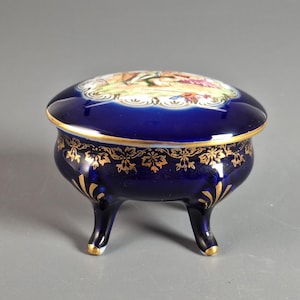 Vintage Crown PM Martinroda Germany Cobalt Blue Porcelain Trinket Box, 19th Century Scene, Collectible Antique, Rare Find, Circa 1960s