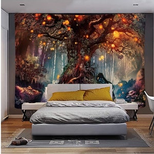 Magical Forest Tapestry Life Tree Tapestry Trippy Wall Tapestry Wall Hanging For Bedroom