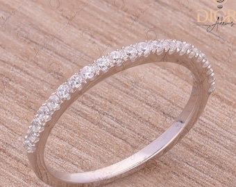 Cubic Zirconia Half Eternity Sterling Silver Wedding Band, Promise Ring