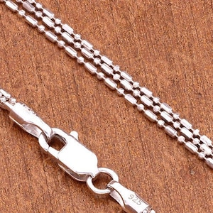 Sterling Silver Multi Strand Bar Bead Chain 3*0.97mm Italian Chain, Ball Barrel Strands Necklace, Silver Chain Necklace White Gold Finish