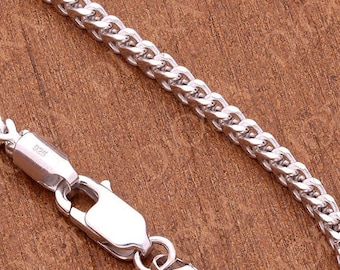 Collier chaîne Franco 2,55 mm, chaîne collier Franco en argent sterling 925, pour homme et femme finition or blanc