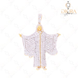 S925 Jesus Pendant Yellow Gold Plated Pendant, 3.47Cts Simulated Diamond, Jesus Christ Pendant, Religious Pendant for Religious Occasion