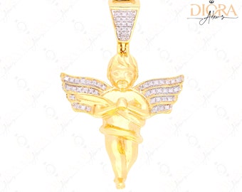 Solid Gold Diamond Baby Angel Pendant – Religious Jewelry