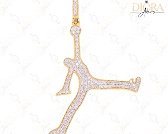 Solid Gold NBA Charm Pendant, 0.72Cts EGL EGL Certified Natural Diamond, Jordan Iced Out Necklace