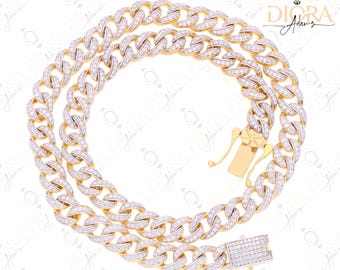 18" S925 Sterling Silver Yellow Gold Plated Cuban Link Necklace - Cubic Zirconia