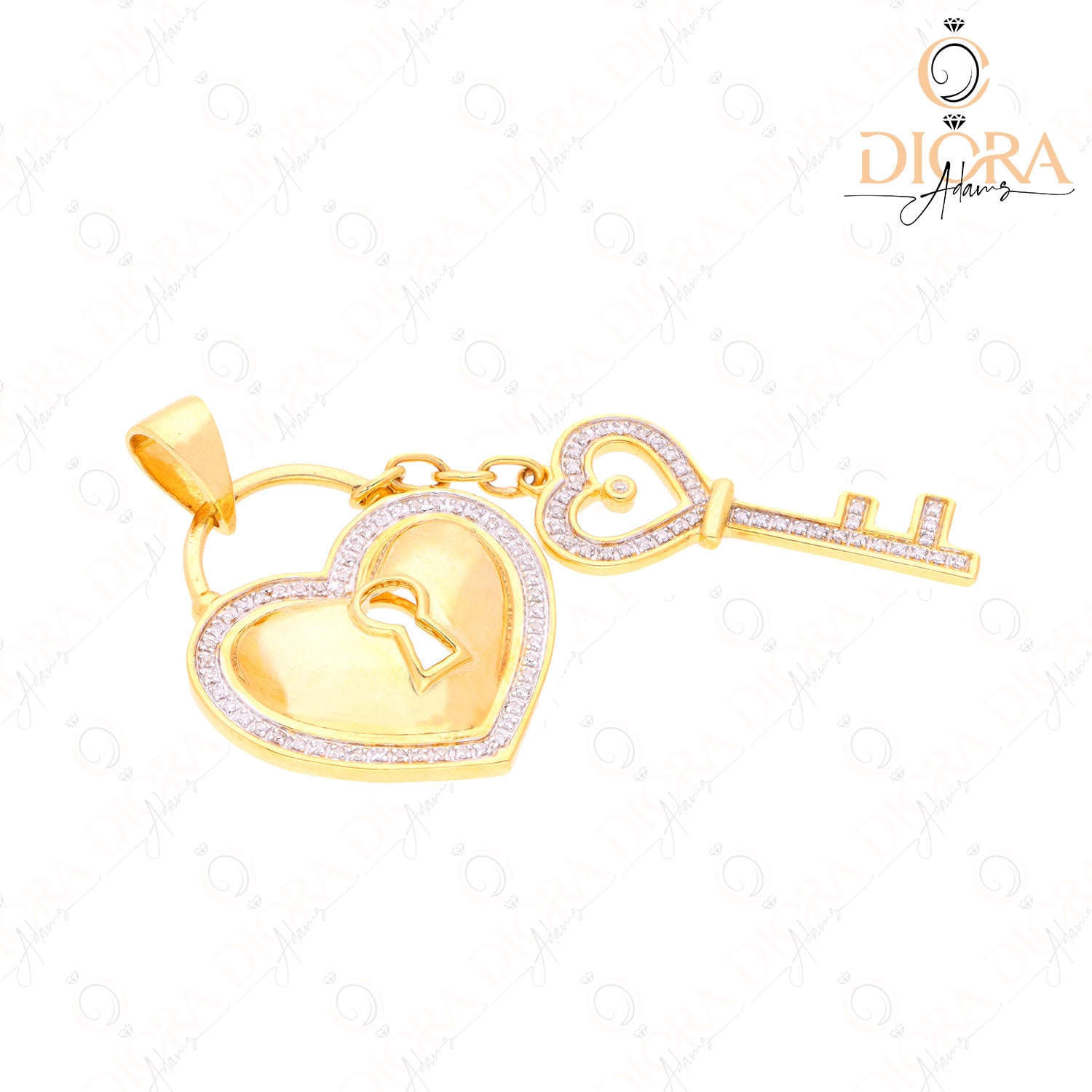 Lock and Key Diamond Necklace 10kt Solid Gold Lock Key Pendant Keys and