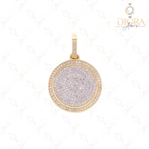 Solid Gold Men&#39;s-Women&#39;s Iced Blinged Out Round Circle Hip Hop Medallion Pendant - EGL Certified Diamond