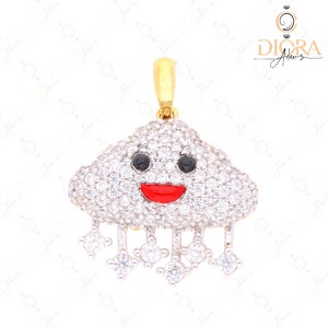 Two Tone S925 Cloud-Star Emoji Necklace • Iced out Cloud Necklace • Yellow and White Gold Plated • Beautiful Charm Necklace • Emoji Necklace