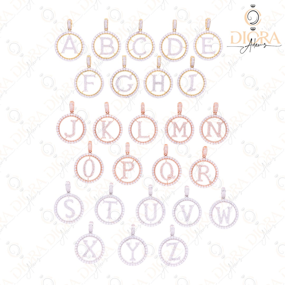 Sterling Silver Alphabet Charm Pendant, Initial CZ Round Frame - Etsy