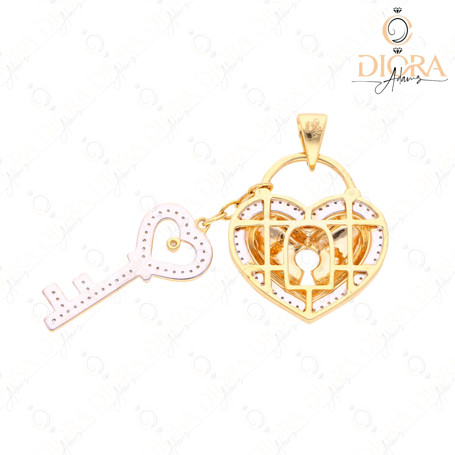 Lock and Key Diamond Necklace 10kt Solid Gold Lock Key Pendant Keys and