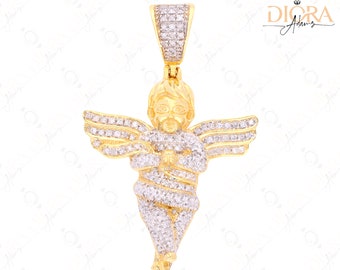 Solid Gold Diamond Angel Pendant - EGL Certified Necklace