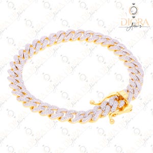 925 Sterling Silver Cuban Link Bracelet 8&quot; length - CZ Diamond Bracelet - Yellow Gold Plated - Gift for him - Christmas Wear