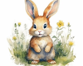 Joli lapin aquarelle pour la chambre de vos enfants : téléchargement artistique d'un lapin