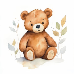 Niedlicher Teddybär in Aquarell für dein Kinderzimmer: kunstvoller Teddy zum Download