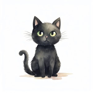 Simpatico gatto nero in acquerello per la cameretta dei tuoi bambini: gattino artistico da scaricare