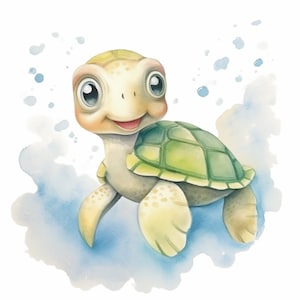 Niedliche Schildkröte in Aquarell für dein Kinderzimmer: kunstvolles Bild zum Download