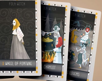 Witch Folk Tarot Cards 80 Cards Deck with Full Guidebook Modern Tarot Cards Diviantion Tool Unique Art Minimalistic