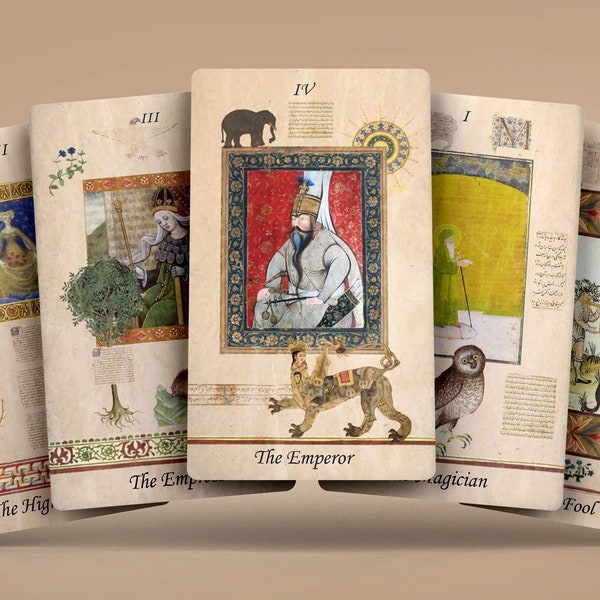 Jeu de cartes de tarot manuscrit d'initiation tarot manuscrit enluminé avec guide Cartes médiévales tarot antique