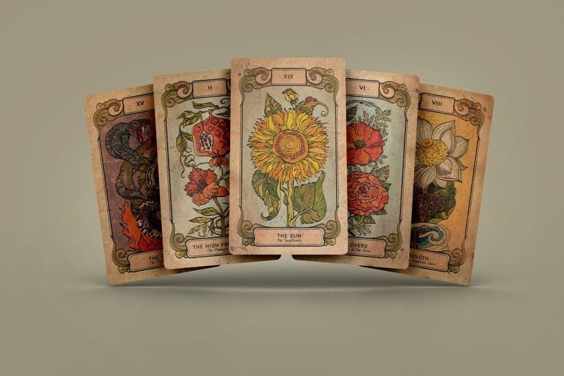 Botanica Okulta Tarot Karten Deck Tarot mit Anleitung Buch 78 Karten Deck Antike Blumen Illustration Seltene Botanische Vintage Kunst Bild 1