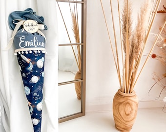 Large fabric school cone/candy cone with name & blank - optional inner cushion - astronaut/rocket - 35 cm/ 50 cm/70 cm/85 cm for schoolchild
