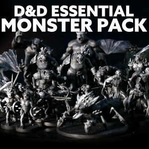 DnD Essential Monster Pack - 32 Miniatures - Primed and Ready to Paint - Dungeons and Dragons - Pathfinder - TTRPG - Role Playing Game