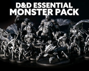 Pack de monstres essentiels D&D - 32 figurines - couche d'apprêt et prête à peindre - Donjons et dragons - Pathfinder - TTRPG - Jeu de rôle