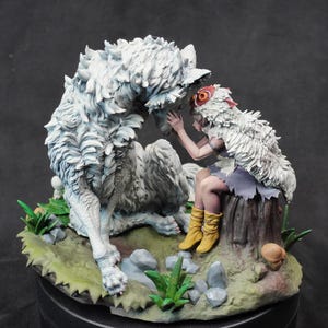 Princess and the Wolf - 8.5&quot;Tall - High Quality Resin Figure - Multiple Sizes - Painted Options