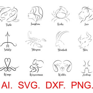 Pakiet znaków zodiaku, pakiet horoskopów SVG, znaki astrologiczne PNG, zodiak śpiewać SVG, DXF