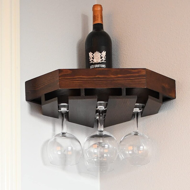 Wall Mounted Corner Wine Rack 2 Pack Wooden Rustic Floating Etsy