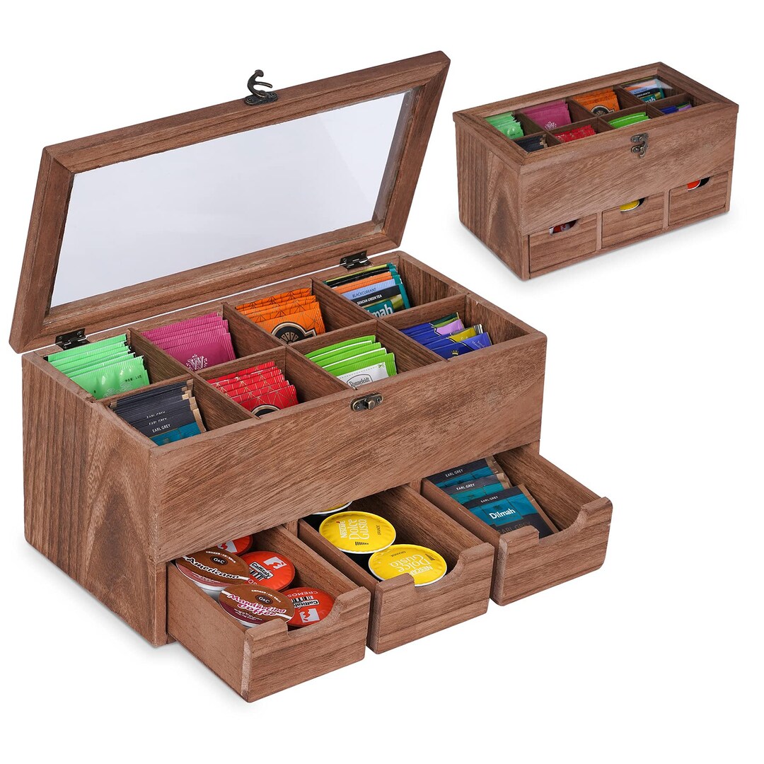 Wooden Tea Box Tea Bag Organizer Tea Storage With 8 Etsy