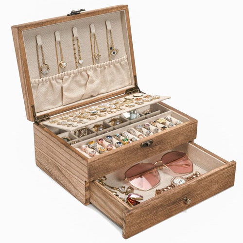 Vintage Wooden Jewelry Box for Women Organizer Container With Etsy