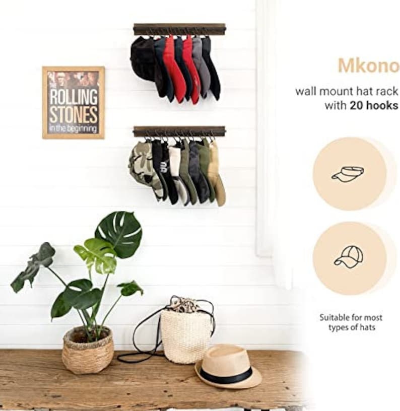 Hat Rack for Wall Wooden Baseball Caps Organizer With 20 Hooks Etsy